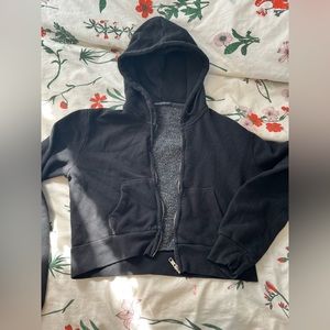 Black brandy melville cropped zip-up hoodie